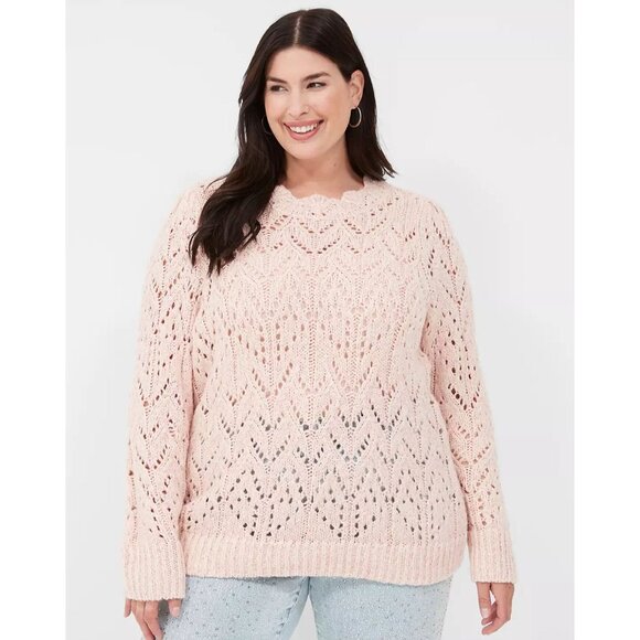 Lane Bryant Women’s Tunic Knit Pullover Open Stitch Sweater Pink Size 18/20 - Picture 2 of 12